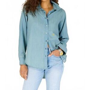 Kerri Rosenthal Mia Denim Shirt Top Buttondown Printed Love Cotton XS 285782
